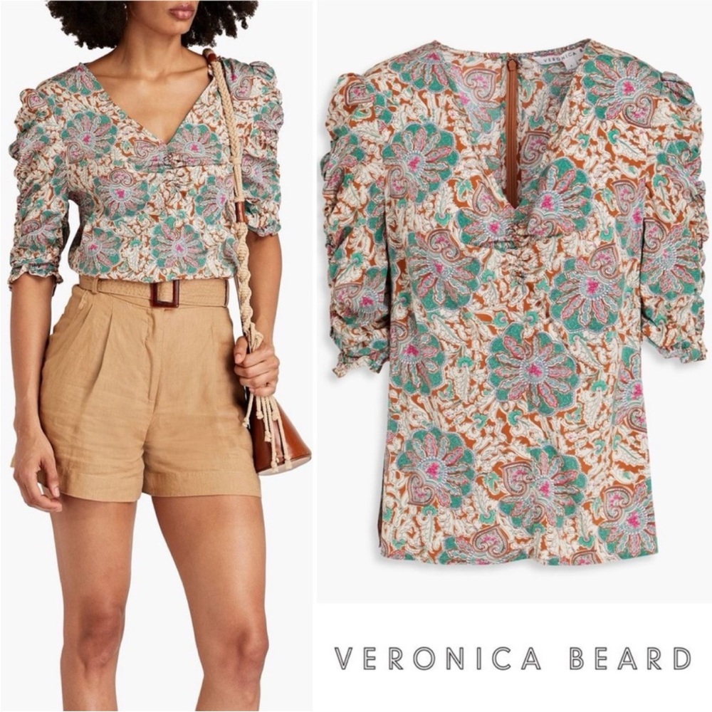 Veronica Beard Floral Blouse - Pink and Green
